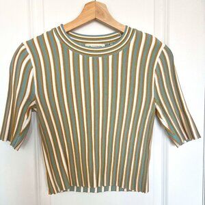 Club Monaco Striped Blouse - Green, White, Brown